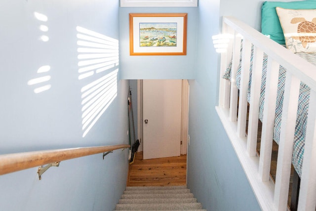 stairs with hardwood / wood-style floors