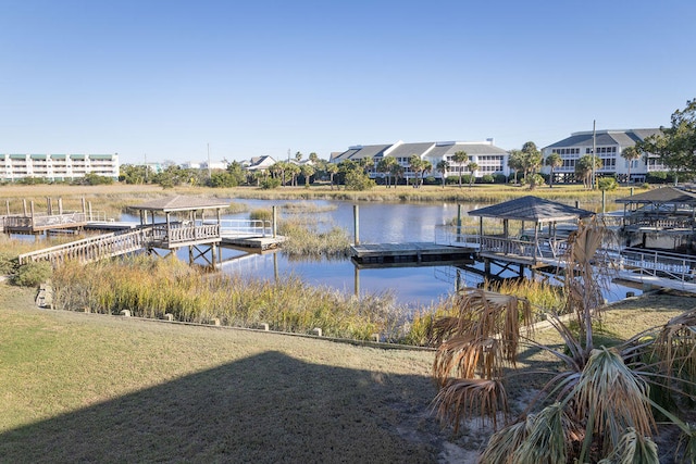 dock area featuring a water view