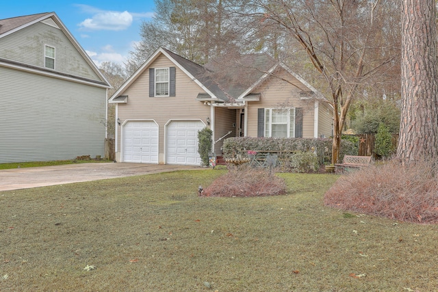 front facade with a front lawn and a garage