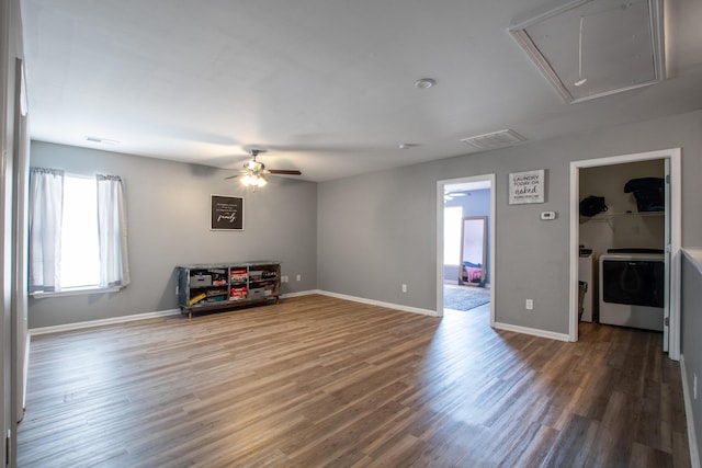 2021 Asher Loop, Summerville, SC 29485 - unfurnished room with attic access, ceiling fan, wood finished floors, washing machine and dryer, and baseboards