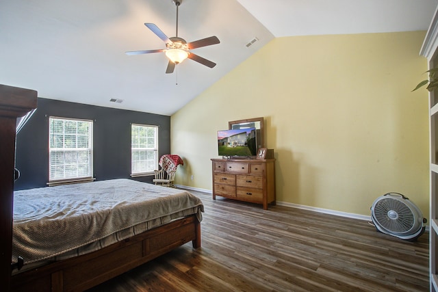 2021 Asher Loop, Summerville, SC 29485 - bedroom with wood finished floors, baseboards, ceiling fan, and high vaulted ceiling