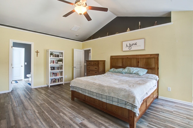 2021 Asher Loop, Summerville, SC 29485 - bedroom featuring wood finished floors, baseboards, connected bathroom, and high vaulted ceiling