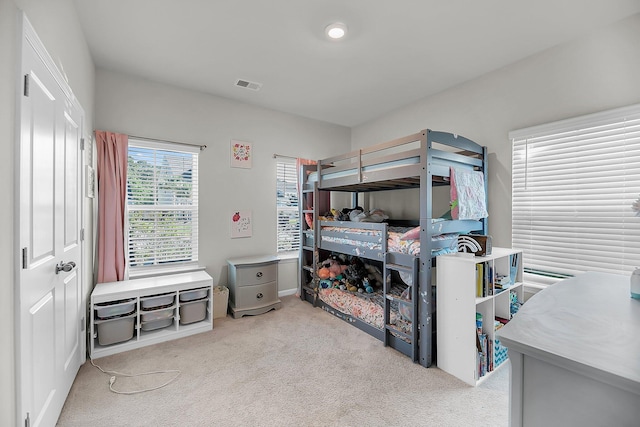 bedroom featuring visible vents, carpet, and recessed lighting