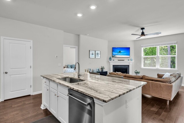 1132 Wading Point Blvd, Huger, SC 29450 - kitchen featuring a sink, stainless steel dishwasher, open floor plan, ceiling fan, and recessed lighting