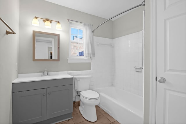 full bathroom with toilet, shower / washtub combination, vanity, and tile patterned floors