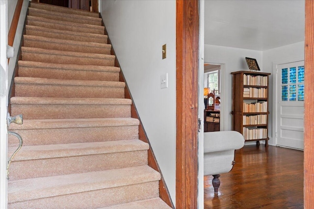 stairway with wood-type flooring