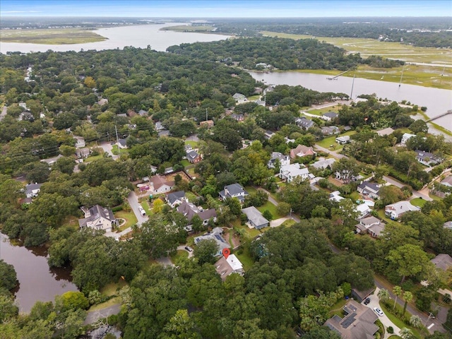 aerial view with a water view