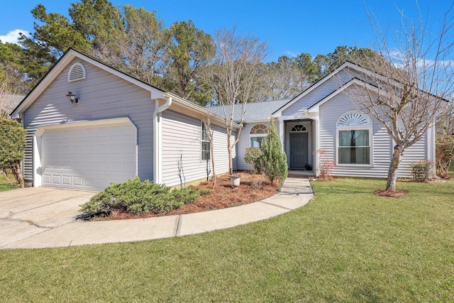 ranch-style house with a front lawn and a garage