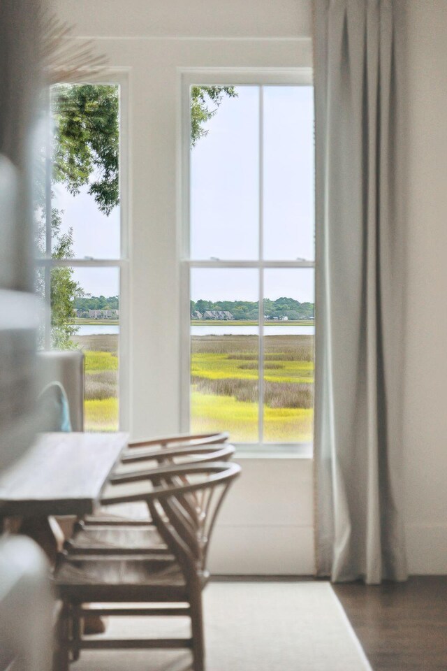 dining room with a wealth of natural light and dark hardwood / wood-style flooring