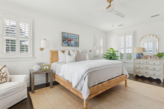 bedroom featuring ceiling fan and wood-type flooring