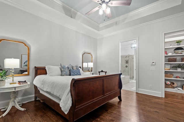 2792 River Vista Way, Mount Pleasant, SC 29466 - bedroom featuring baseboards, wood finished floors, crown molding, ensuite bath, and ceiling fan