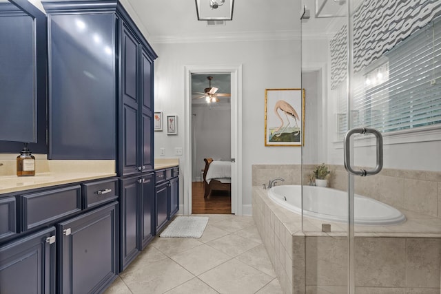 2792 River Vista Way, Mount Pleasant, SC 29466 - full bath with ornamental molding, vanity, a garden tub, ensuite bathroom, and tile patterned flooring