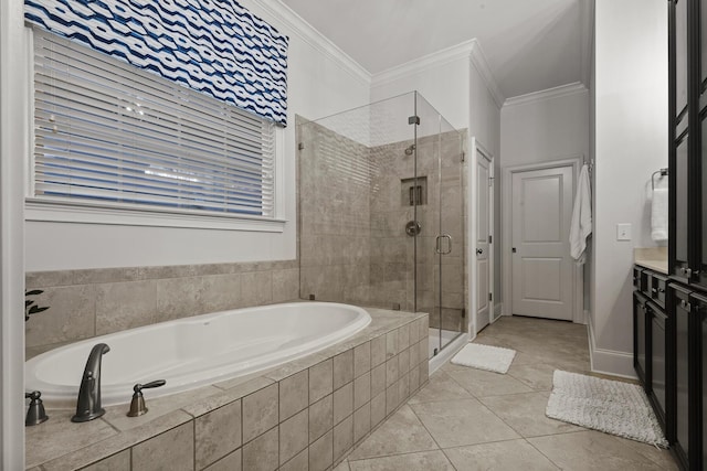 2792 River Vista Way, Mount Pleasant, SC 29466 - full bath with crown molding, a garden tub, a stall shower, tile patterned floors, and vanity