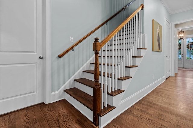 2792 River Vista Way, Mount Pleasant, SC 29466 - stairway with wood finished floors, ornamental molding, and baseboards