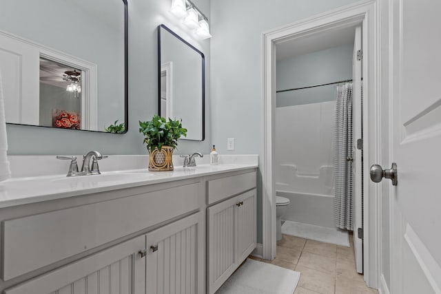 2792 River Vista Way, Mount Pleasant, SC 29466 - bathroom featuring toilet, double vanity, tile patterned flooring, and shower / bath combo