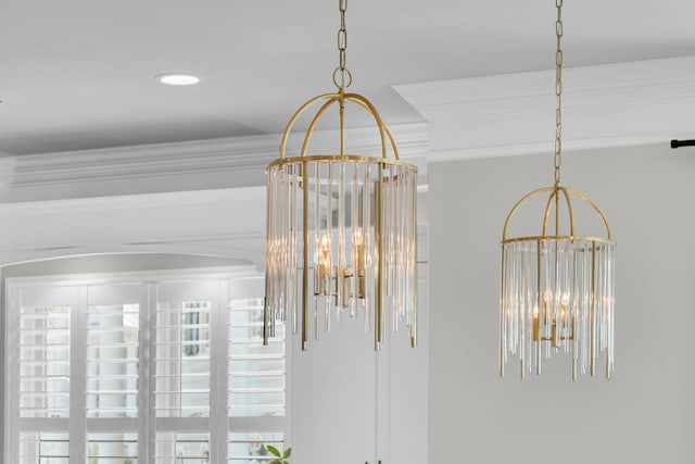 1720 Bowline Dr, Mount Pleasant, SC 29466 - detailed view of a chandelier, ornamental molding, arched walkways, and recessed lighting
