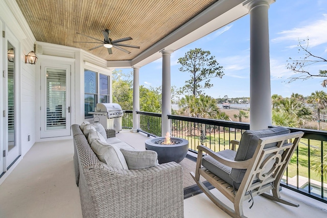 1720 Bowline Dr, Mount Pleasant, SC 29466 - view of patio featuring a fire pit, a grill, and a ceiling fan