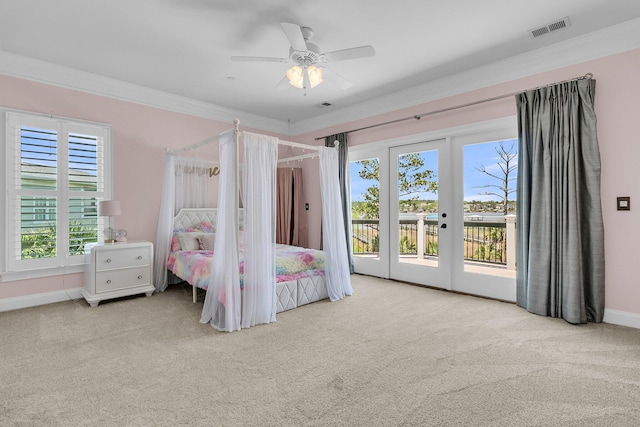 1720 Bowline Dr, Mount Pleasant, SC 29466 - bedroom with french doors, access to outside, carpet flooring, multiple windows, and ornamental molding