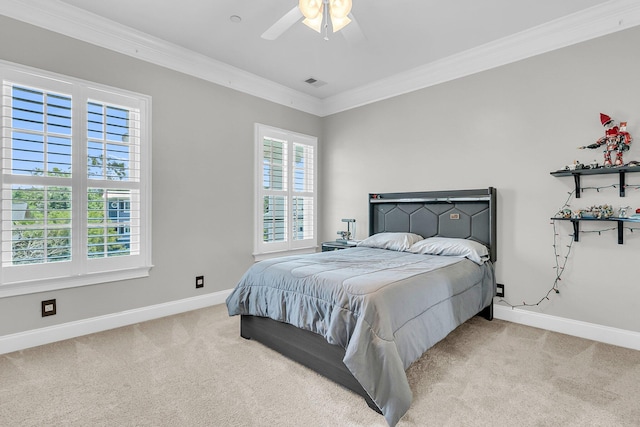 1720 Bowline Dr, Mount Pleasant, SC 29466 - bedroom with light colored carpet, crown molding, baseboards, and ceiling fan