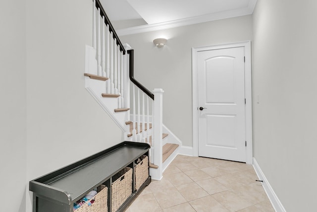 1720 Bowline Dr, Mount Pleasant, SC 29466 - stairs with ornamental molding and tile patterned floors