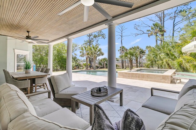 1720 Bowline Dr, Mount Pleasant, SC 29466 - view of patio featuring a ceiling fan, an in-ground hot tub, outdoor lounge area, an outdoor pool, and outdoor dining area
