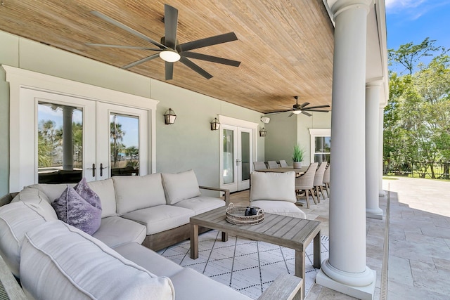1720 Bowline Dr, Mount Pleasant, SC 29466 - view of patio with an outdoor living space, ceiling fan, and french doors