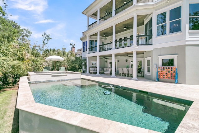 1720 Bowline Dr, Mount Pleasant, SC 29466 - view of pool with ceiling fan, an outdoor hangout area, a patio area, and a pool with connected hot tub