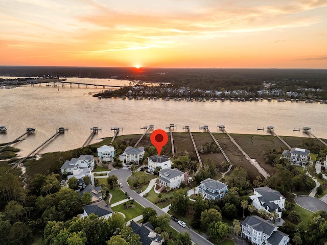 1720 Bowline Dr, Mount Pleasant, SC 29466 - aerial view at dusk of a water view, a notable bridge, and a residential view