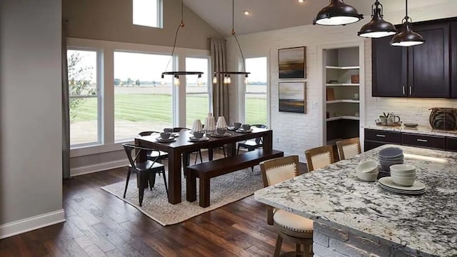 100 Fish Rd, Ridgeville, SC 29472 - dining area with baseboards, recessed lighting, dark wood finished floors, and high vaulted ceiling