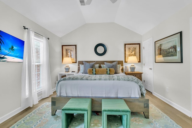 1682 Camfield Ln, Mount Pleasant, SC 29466 - bedroom featuring light wood-type flooring, lofted ceiling, and ceiling fan