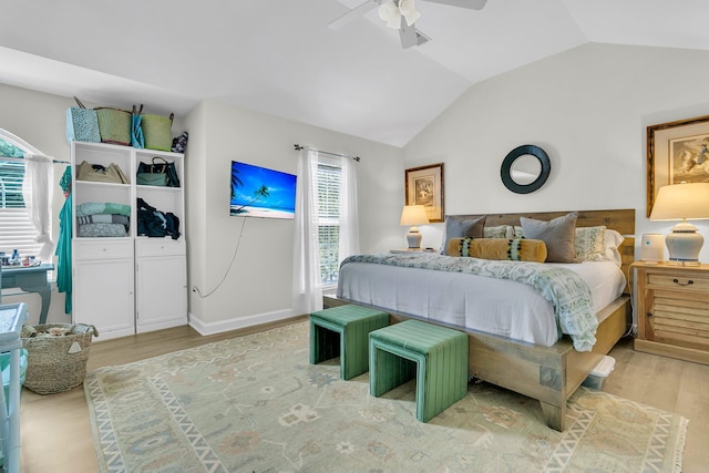 1682 Camfield Ln, Mount Pleasant, SC 29466 - bedroom featuring wood finished floors, vaulted ceiling, and ceiling fan