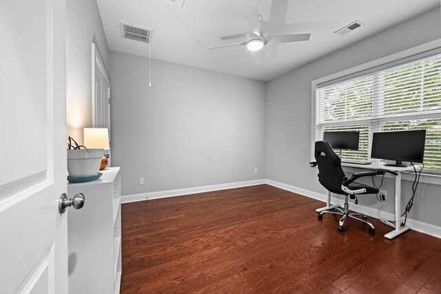 410 Eliston St, Summerville, SC 29486 - office area featuring attic access, wood finished floors, a ceiling fan, and baseboards