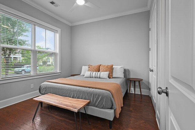 410 Eliston St, Summerville, SC 29486 - bedroom featuring crown molding, wood finished floors, baseboards, and ceiling fan