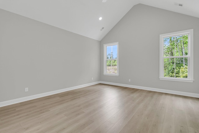 395 Wappoo Trace Ln, Summerville, SC 29486 - spare room featuring ceiling fan, light wood-type flooring, baseboards, high vaulted ceiling, and recessed lighting