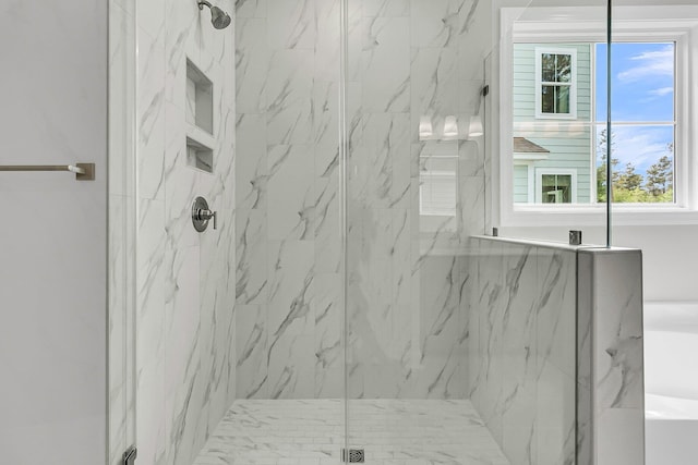 395 Wappoo Trace Ln, Summerville, SC 29486 - bathroom featuring a marble finish shower and a tub