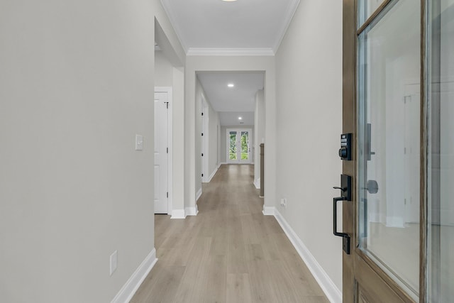 395 Wappoo Trace Ln, Summerville, SC 29486 - hallway featuring light wood-style flooring, crown molding, and baseboards