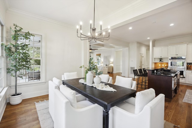 2206 Weepoolow Trl, Charleston, SC 29407 - dining area featuring plenty of natural light, crown molding, dark wood-type flooring, a chandelier, and recessed lighting