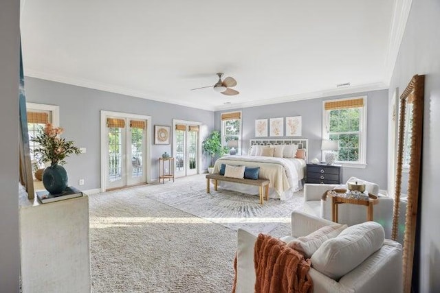 2206 Weepoolow Trl, Charleston, SC 29407 - bedroom featuring crown molding, carpet floors, baseboards, access to outside, and ceiling fan