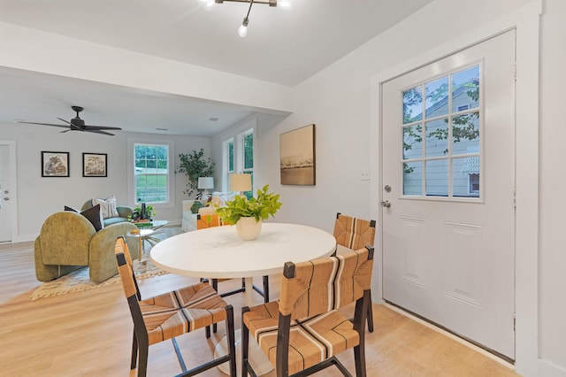 2608 Seymour Ave, North Charleston, SC 29405 - dining space with light wood-style flooring and ceiling fan
