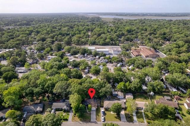 aerial view featuring a residential view and a forest view