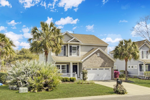 view of front of property with a front yard, a porch, and driveway