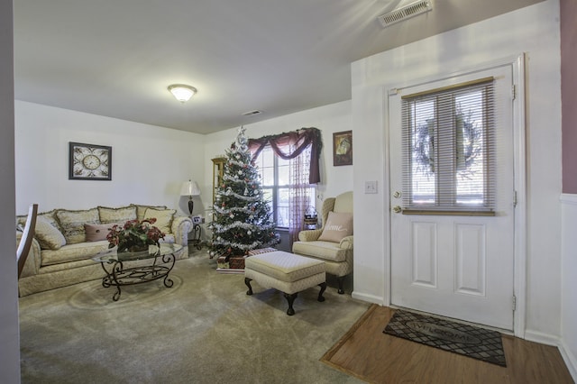 foyer entrance with hardwood / wood-style floors