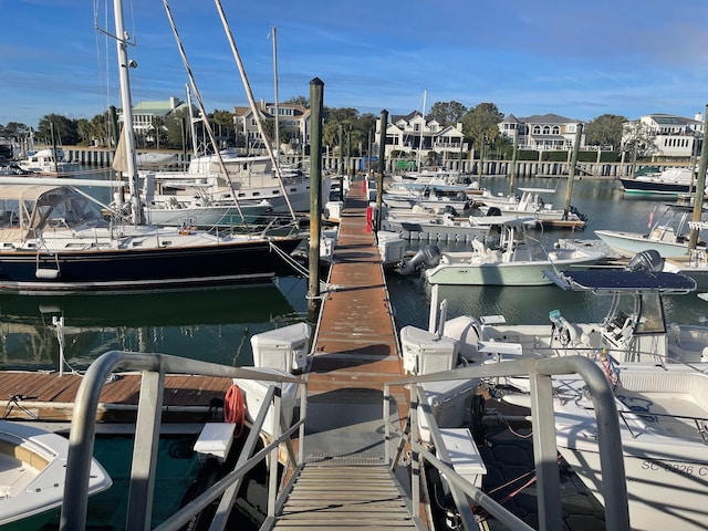 view of dock with a water view