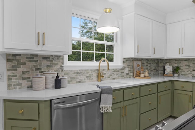 3385 Wayland Dr, Ladson, SC 29456 - kitchen featuring green cabinets, dishwasher, and light countertops
