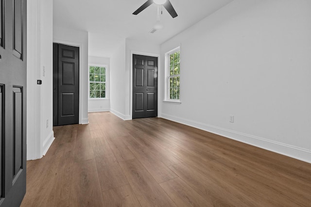 3385 Wayland Dr, Ladson, SC 29456 - foyer entrance featuring wood finished floors, a ceiling fan, and healthy amount of natural light