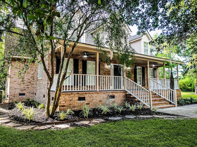 3385 Wayland Dr, Ladson, SC 29456 - view of front facade featuring a porch, ceiling fan, brick siding, and a front yard
