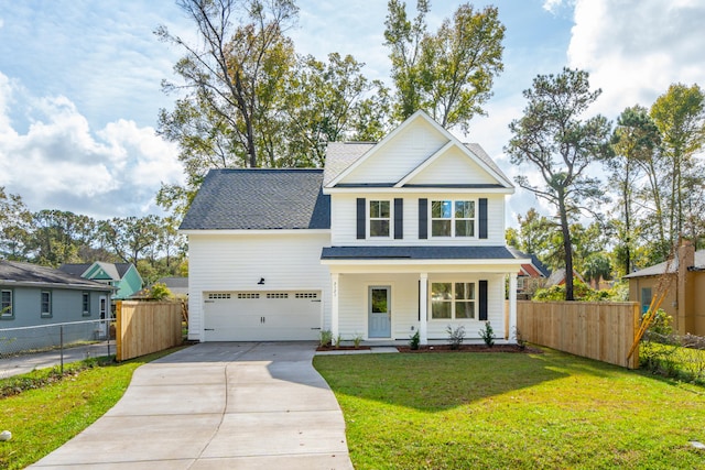 view of front of property featuring a front lawn and a porch