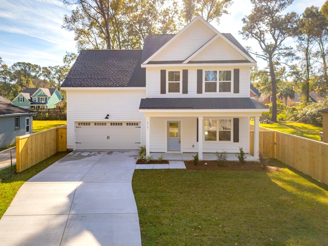 view of front of home with a porch and a front yard