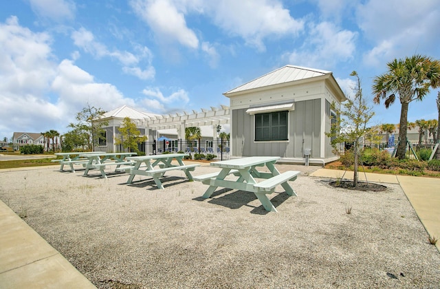 exterior space with a pergola