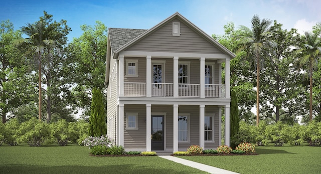 305 Archar St, Summerville, SC 29486 - neoclassical / greek revival house with a balcony, a front lawn, covered porch, and a shingled roof